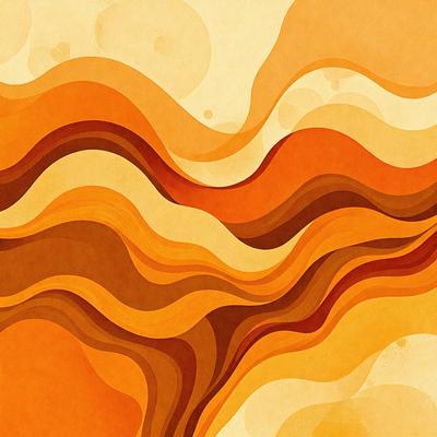 The primary subject of the image is a colorful, abstract design featuring a mix of orange, brown, and yellow hues. The setting is a yellow and orange background, which complements the vibrant colors of the design. The visual style is a combination of digital art and illustration, creating a unique and eye-catching pattern. The overall atmosphere is warm and inviting, with the colors evoking a sense of warmth and comfort.